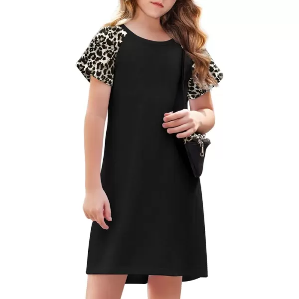 Arshiner Girls Summer Dress Kids Short Sleeve Cotton Printed Casual T-Shirt Dresses for 5-12 Years