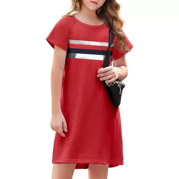 Arshiner Girls Summer Dress Kids Short Sleeve Cotton Printed Casual T-Shirt Dresses for 5-12 Years