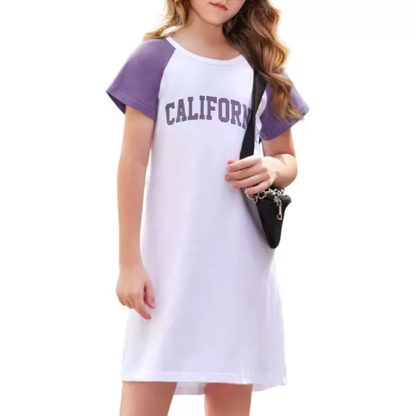 Arshiner Girls Summer Dress Kids Short Sleeve Cotton Printed Casual T-Shirt Dresses for 5-12 Years