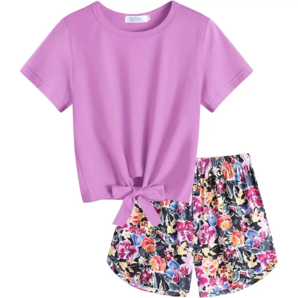 Arshiner Girls Summer Shorts Set Kids 2Pcs Tie Dye Sport T-Shirt and Shorts Set Floral Print Clothing Sets