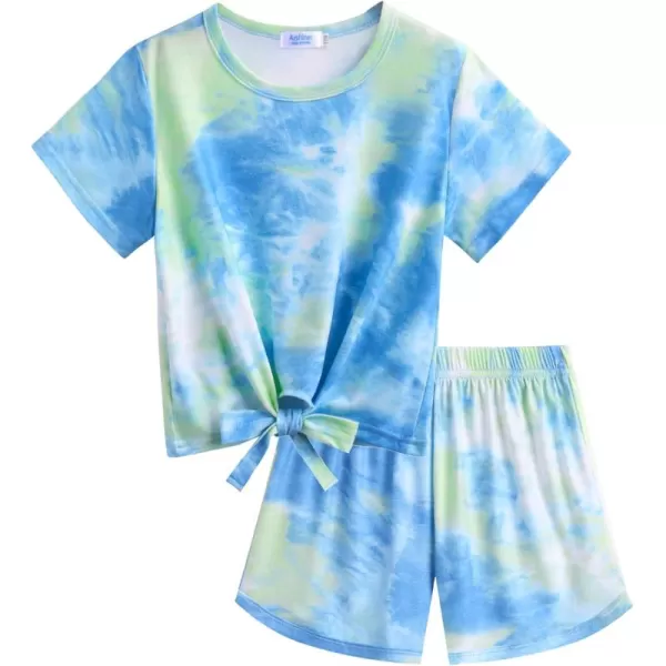 Arshiner Girls Summer Shorts Set Kids 2Pcs Tie Dye Sport T-Shirt and Shorts Set Floral Print Clothing Sets