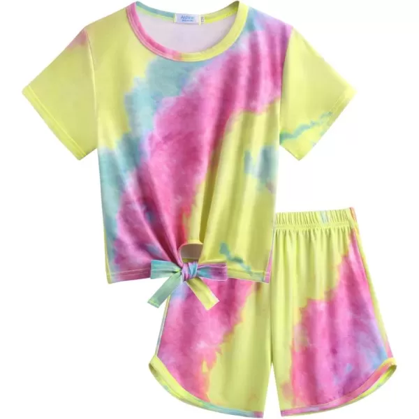 Arshiner Girls Summer Shorts Set Kids 2Pcs Tie Dye Sport T-Shirt and Shorts Set Floral Print Clothing Sets