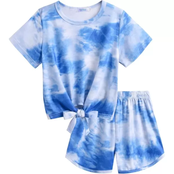 Arshiner Girls Summer Shorts Set Kids 2Pcs Tie Dye Sport T-Shirt and Shorts Set Floral Print Clothing Sets