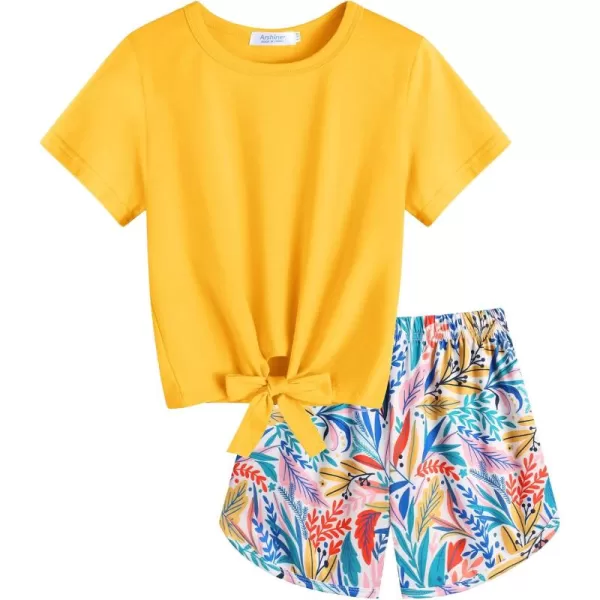 Arshiner Girls Summer Shorts Set Kids 2Pcs Tie Dye Sport T-Shirt and Shorts Set Floral Print Clothing Sets