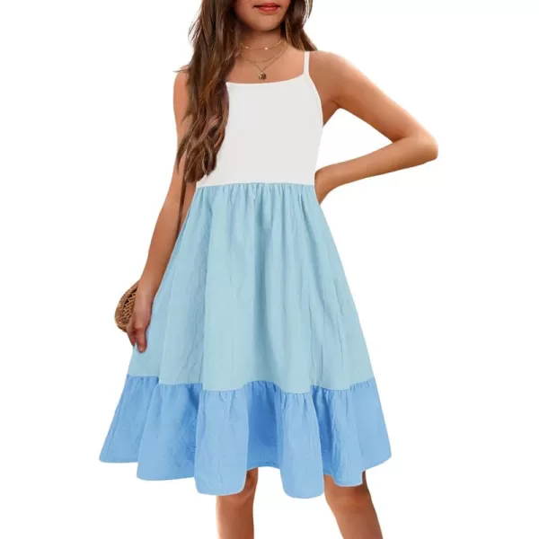 Arshiner Girl's Summer Sundress Spaghetti Strap Solid Linen Midi Dress Casual Cami Dresses