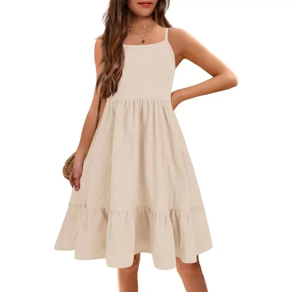 Arshiner Girl's Summer Sundress Spaghetti Strap Solid Linen Midi Dress Casual Cami Dresses