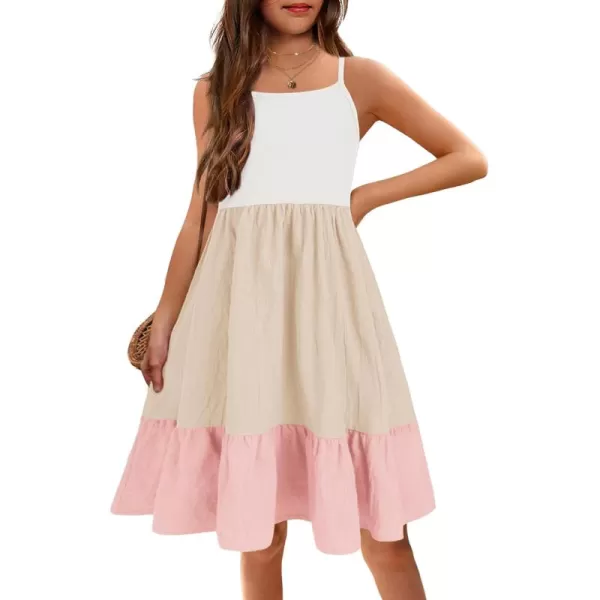 Arshiner Girl's Summer Sundress Spaghetti Strap Solid Linen Midi Dress Casual Cami Dresses
