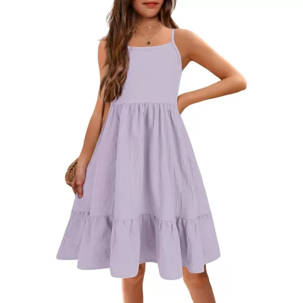 Arshiner Girl's Summer Sundress Spaghetti Strap Solid Linen Midi Dress Casual Cami Dresses