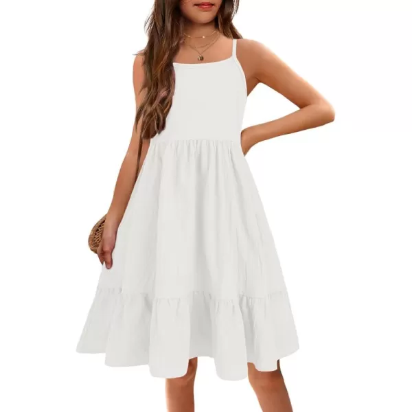 Arshiner Girl's Summer Sundress Spaghetti Strap Solid Linen Midi Dress Casual Cami Dresses