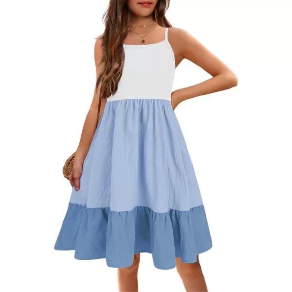 Arshiner Girl's Summer Sundress Spaghetti Strap Solid Linen Midi Dress Casual Cami Dresses