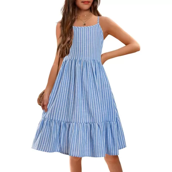Arshiner Girl's Summer Sundress Spaghetti Strap Solid Linen Midi Dress Casual Cami Dresses