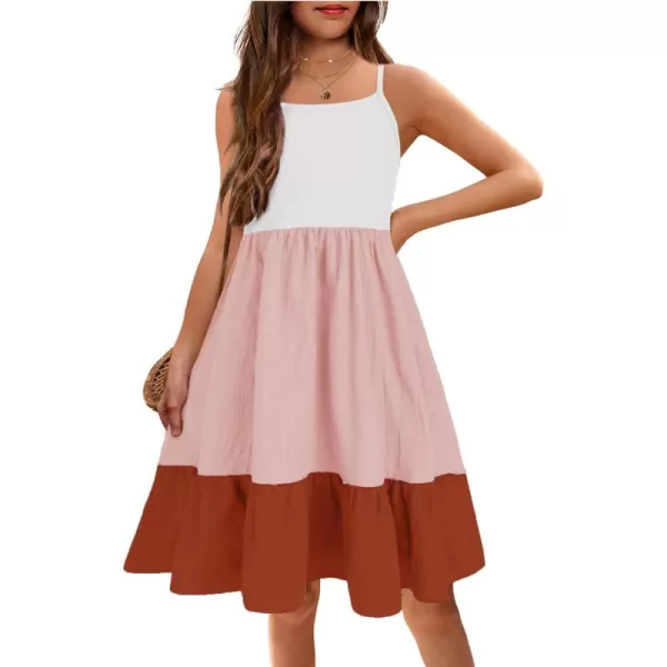 Arshiner Girl's Summer Sundress Spaghetti Strap Solid Linen Midi Dress Casual Cami Dresses