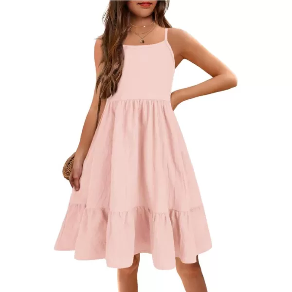 Arshiner Girl's Summer Sundress Spaghetti Strap Solid Linen Midi Dress Casual Cami Dresses