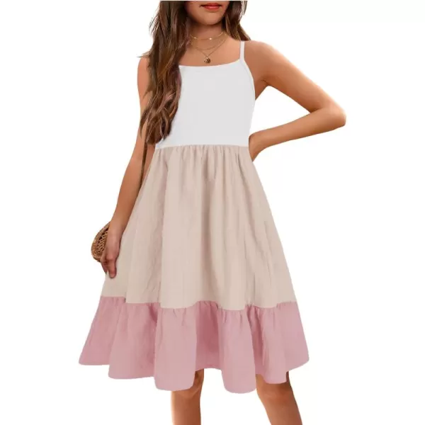 Arshiner Girl's Summer Sundress Spaghetti Strap Solid Linen Midi Dress Casual Cami Dresses