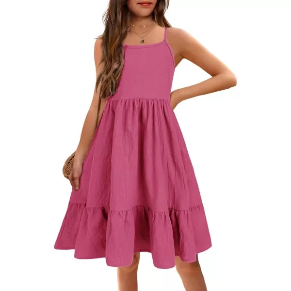 Arshiner Girl's Summer Sundress Spaghetti Strap Solid Linen Midi Dress Casual Cami Dresses