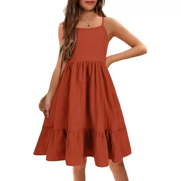 Arshiner Girl's Summer Sundress Spaghetti Strap Solid Linen Midi Dress Casual Cami Dresses