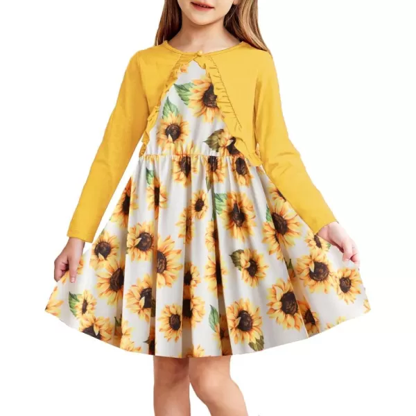 Arshiner Toddler Dress and Cardigan Girl Floral Print Sleeveless Sundress and Long Sleeve Shrugs Sets