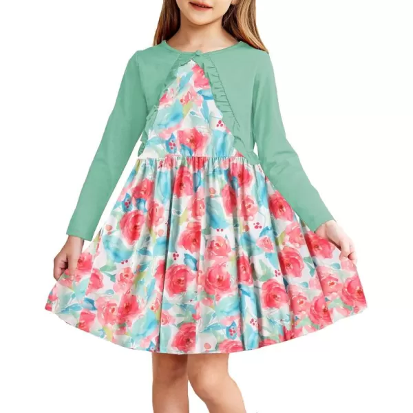 Arshiner Toddler Dress and Cardigan Girl Floral Print Sleeveless Sundress and Long Sleeve Shrugs Sets