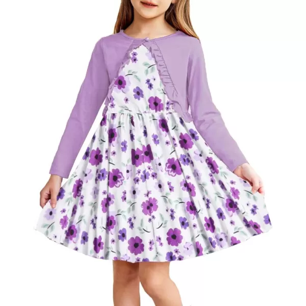 Arshiner Toddler Dress and Cardigan Girl Floral Print Sleeveless Sundress and Long Sleeve Shrugs Sets