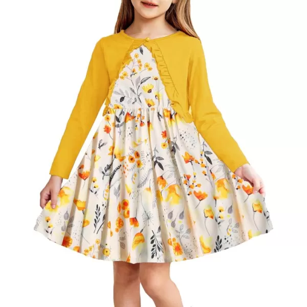 Arshiner Toddler Dress and Cardigan Girl Floral Print Sleeveless Sundress and Long Sleeve Shrugs Sets