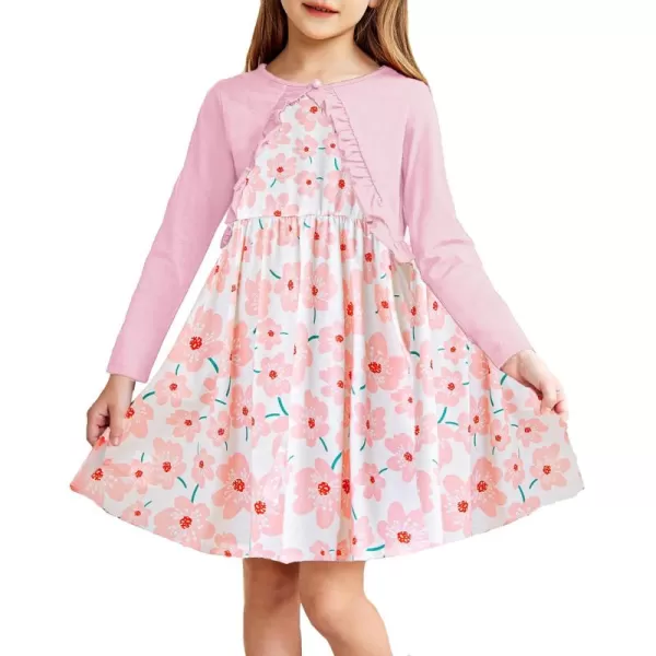 Arshiner Toddler Dress and Cardigan Girl Floral Print Sleeveless Sundress and Long Sleeve Shrugs Sets