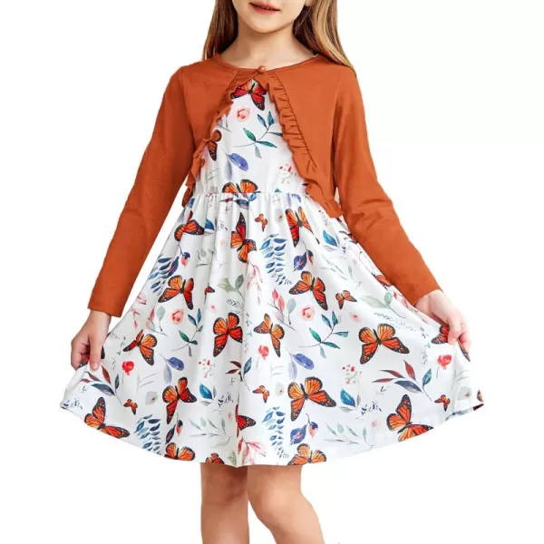 Arshiner Toddler Dress and Cardigan Girl Floral Print Sleeveless Sundress and Long Sleeve Shrugs Sets