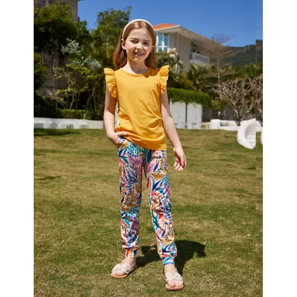 Arshiner 2 Piece Girl Clothes Outfits Spring Summer Ruffle Trim Tank Top Shirts and Pant Set with Pockets