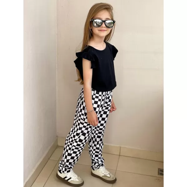 Arshiner 2 Piece Girl Clothes Outfits Spring Summer Ruffle Trim Tank Top Shirts and Pant Set with Pockets