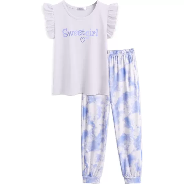 Arshiner 2 Piece Girl Clothes Outfits Spring Summer Ruffle Trim Tank Top Shirts and Pant Set with Pockets