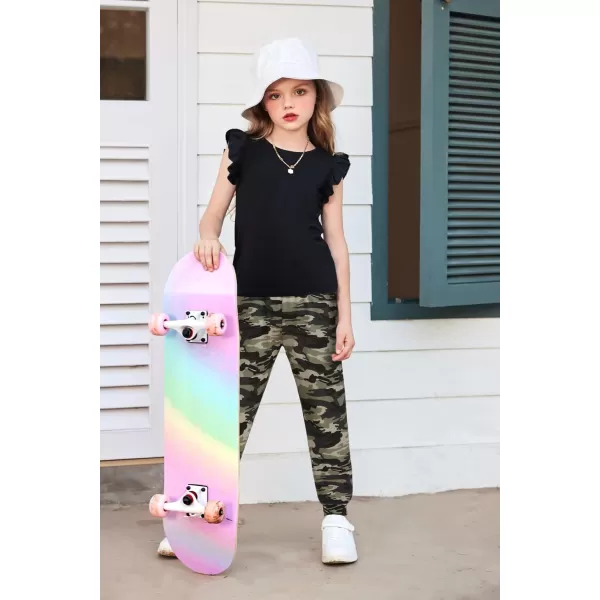 Arshiner 2 Piece Girl Clothes Outfits Spring Summer Ruffle Trim Tank Top Shirts and Pant Set with Pockets