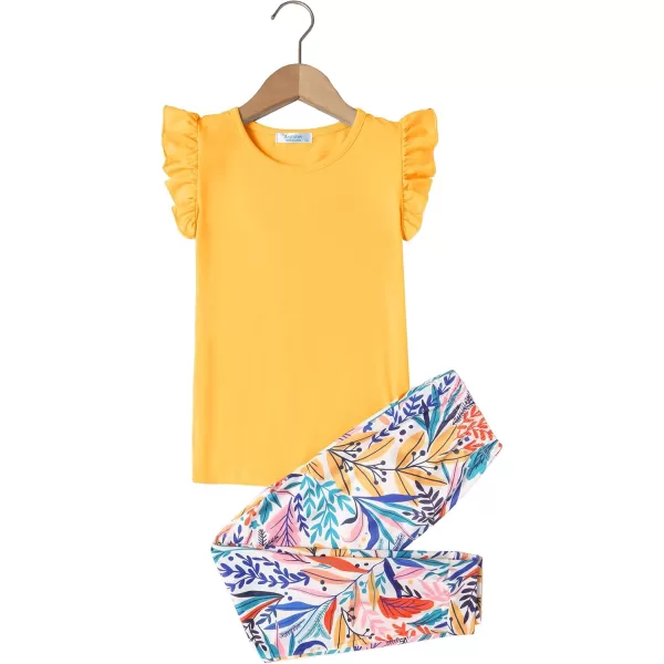 Arshiner 2 Piece Girl Clothes Outfits Spring Summer Ruffle Trim Tank Top Shirts and Pant Set with Pockets