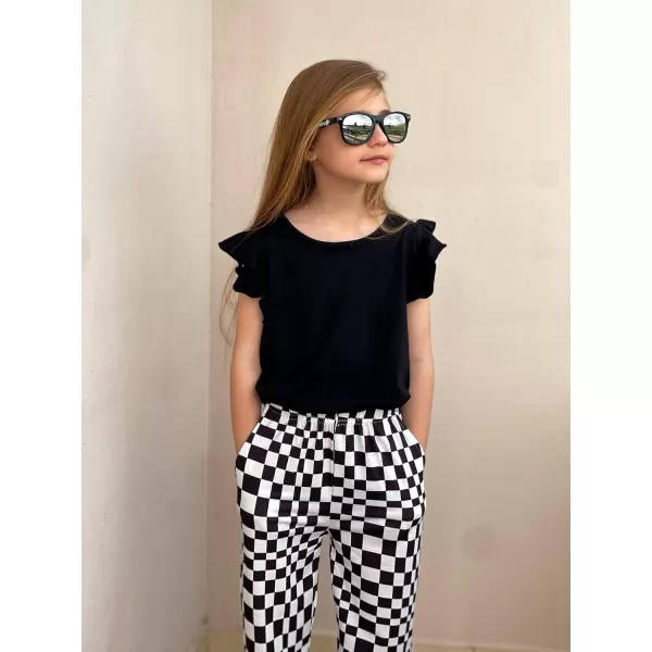 Arshiner 2 Piece Girl Clothes Outfits Spring Summer Ruffle Trim Tank Top Shirts and Pant Set with Pockets