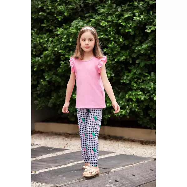 Arshiner 2 Piece Girl Clothes Outfits Spring Summer Ruffle Trim Tank Top Shirts and Pant Set with Pockets