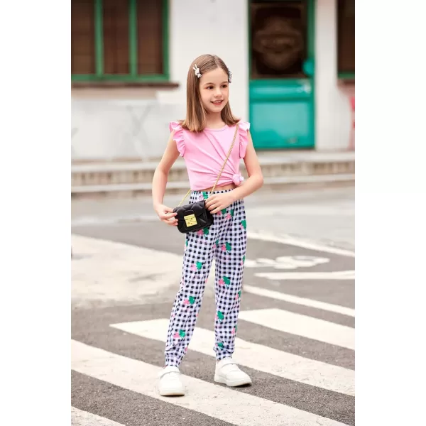 Arshiner 2 Piece Girl Clothes Outfits Spring Summer Ruffle Trim Tank Top Shirts and Pant Set with Pockets