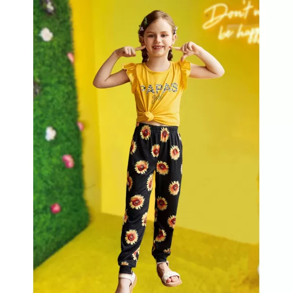 Arshiner 2 Piece Girl Clothes Outfits Spring Summer Ruffle Trim Tank Top Shirts and Pant Set with Pockets