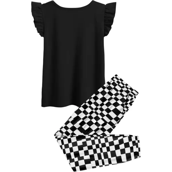 Arshiner 2 Piece Girl Clothes Outfits Spring Summer Ruffle Trim Tank Top Shirts and Pant Set with Pockets