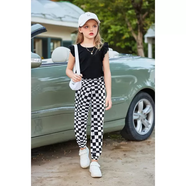 Arshiner 2 Piece Girl Clothes Outfits Spring Summer Ruffle Trim Tank Top Shirts and Pant Set with Pockets