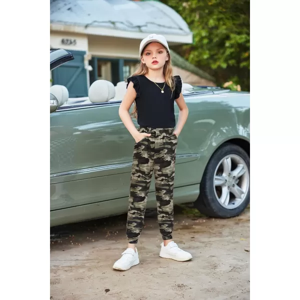 Arshiner 2 Piece Girl Clothes Outfits Spring Summer Ruffle Trim Tank Top Shirts and Pant Set with Pockets