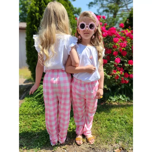 Arshiner 2 Piece Girl Clothes Outfits Spring Summer Ruffle Trim Tank Top Shirts and Pant Set with Pockets