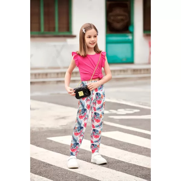 Arshiner 2 Piece Girl Clothes Outfits Spring Summer Ruffle Trim Tank Top Shirts and Pant Set with Pockets