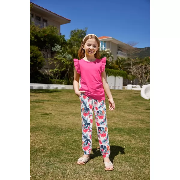 Arshiner 2 Piece Girl Clothes Outfits Spring Summer Ruffle Trim Tank Top Shirts and Pant Set with Pockets