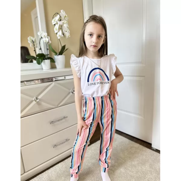 Arshiner 2 Piece Girl Clothes Outfits Spring Summer Ruffle Trim Tank Top Shirts and Pant Set with Pockets