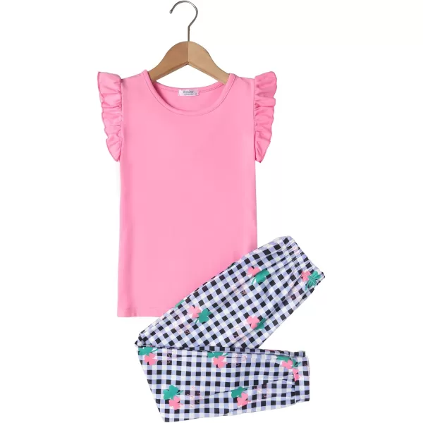 Arshiner 2 Piece Girl Clothes Outfits Spring Summer Ruffle Trim Tank Top Shirts and Pant Set with Pockets