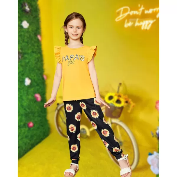 Arshiner 2 Piece Girl Clothes Outfits Spring Summer Ruffle Trim Tank Top Shirts and Pant Set with Pockets
