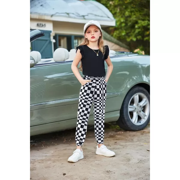 Arshiner 2 Piece Girl Clothes Outfits Spring Summer Ruffle Trim Tank Top Shirts and Pant Set with Pockets