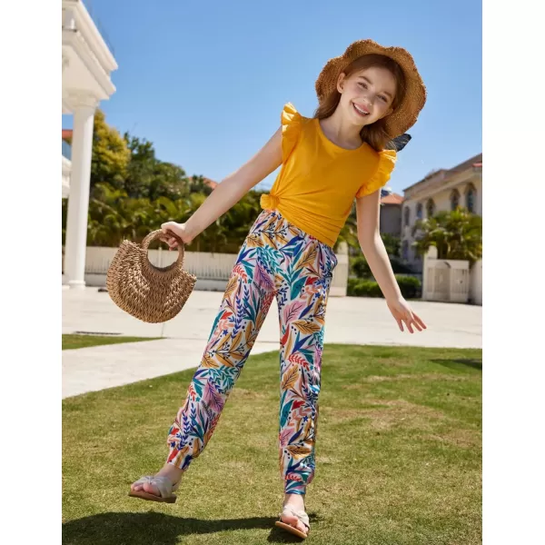 Arshiner 2 Piece Girl Clothes Outfits Spring Summer Ruffle Trim Tank Top Shirts and Pant Set with Pockets
