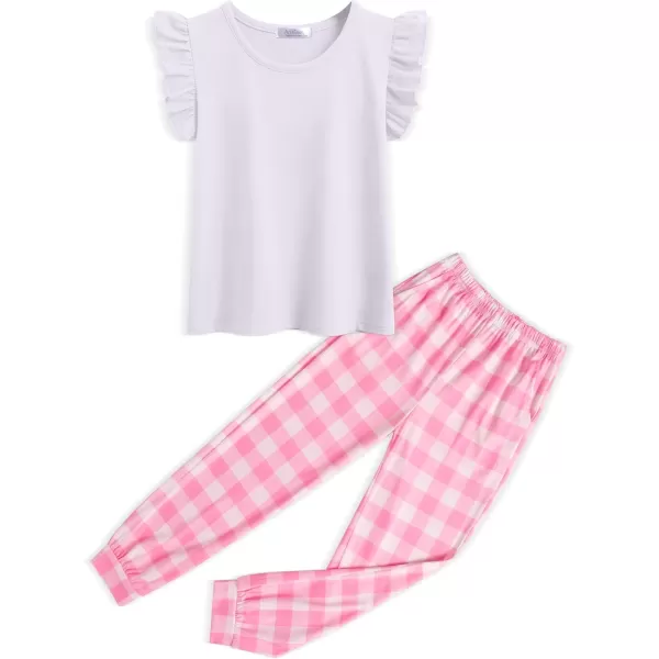 Arshiner 2 Piece Girl Clothes Outfits Spring Summer Ruffle Trim Tank Top Shirts and Pant Set with Pockets