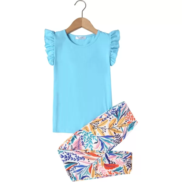 Arshiner 2 Piece Girl Clothes Outfits Spring Summer Ruffle Trim Tank Top Shirts and Pant Set with Pockets
