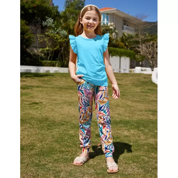 Arshiner 2 Piece Girl Clothes Outfits Spring Summer Ruffle Trim Tank Top Shirts and Pant Set with Pockets
