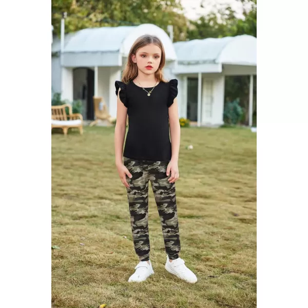 Arshiner 2 Piece Girl Clothes Outfits Spring Summer Ruffle Trim Tank Top Shirts and Pant Set with Pockets
